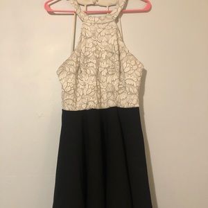white and black patterned formal dress